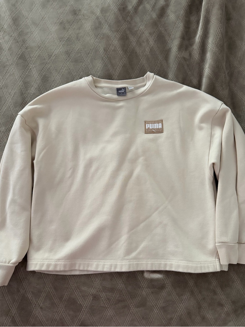 Puma Women's Cream Crewneck Sweatshirt with Logo Patch